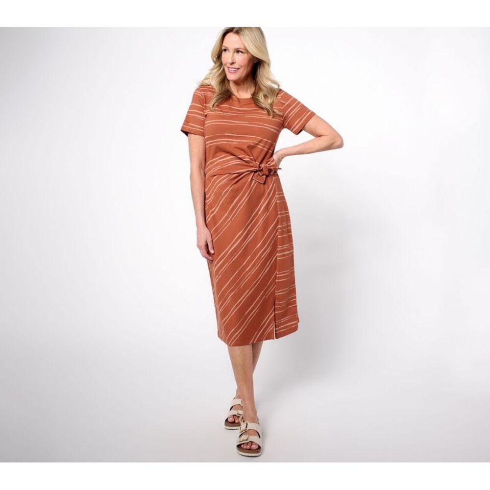 Anybody Women's Petite Dress PS Printed Stripe Tie Front Knit Chianti A685017